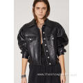 Autumn 2 Pockets PU Leather Jacket for Ladies